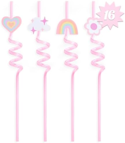 XO Fetti Reusable Rainbow Heart Flower Straw Set - 16 pc