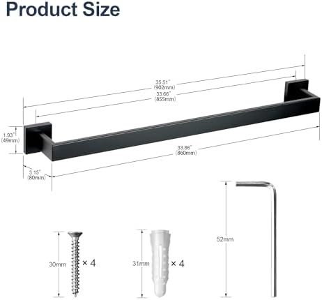 SEIDO Matte Black Towel Bar 36 Inch Heavy Duty