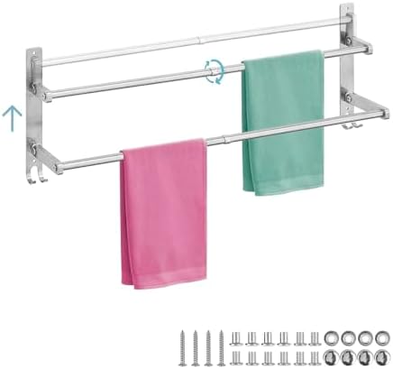 MGT Foldable Towel Bars 2-Pack with Hooks