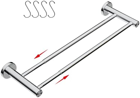 Adjustable Double Towel Bar 16-276 Inch with Hooks