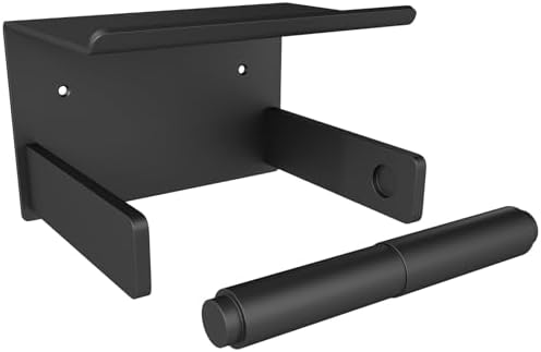 Bethom Toilet Paper Holder with Shelf Matte Black Double Post Design