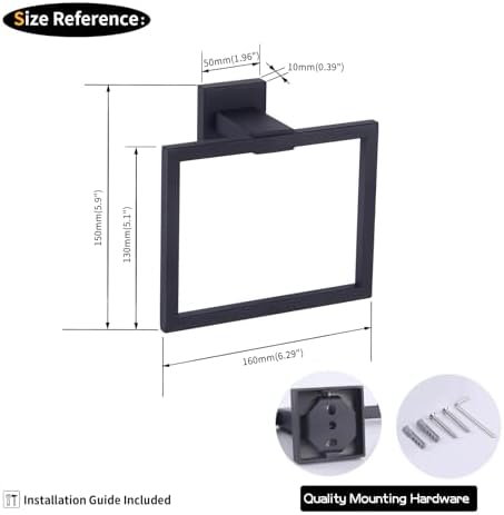 GERZWY Matte Black Towel Ring Wall Mounted
