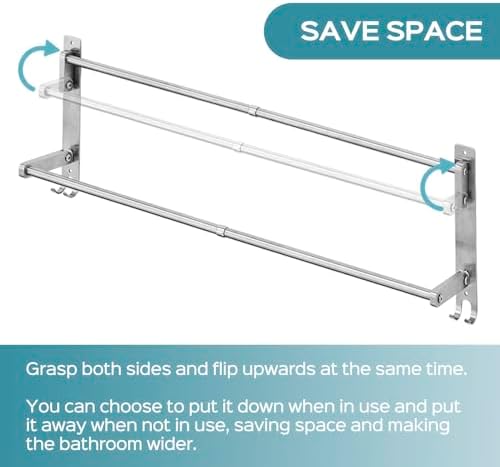 MGT Foldable Towel Bars 2-Pack with Hooks