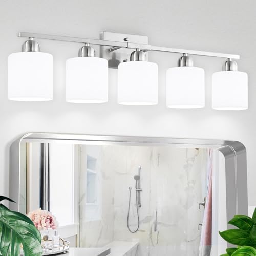 FAISHILAN 5-Light Vanity Light Brushed Nickel with Frosted Glass Shade
