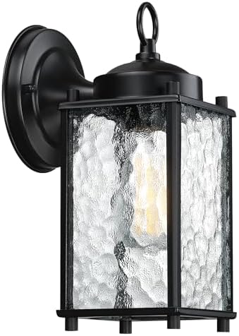 Caisens Black Porch Wall Light with Hammered Glass