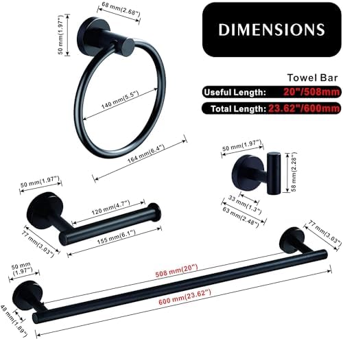 4-Piece Matte Black Bathroom Hardware Set