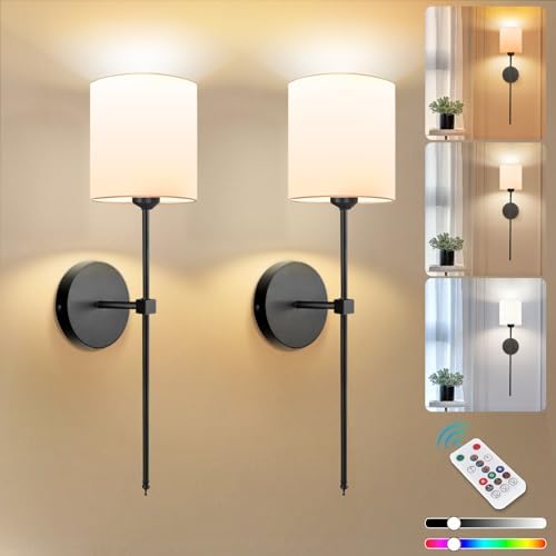 Adetu Wall Sconce Set of 2 5CCT Black Rechargeable Wall Light with Remote