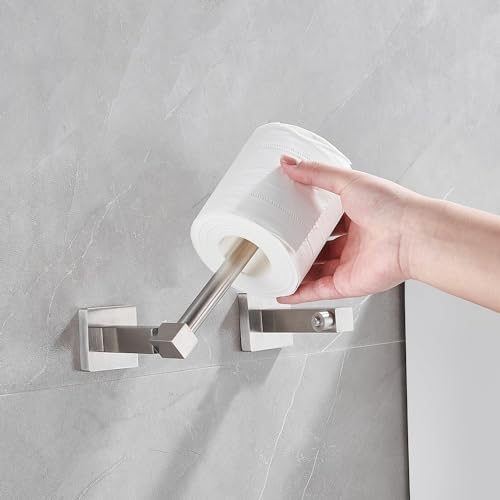 Stainless Steel Double Post Toilet Paper Holder Brushed Silver Adjustable