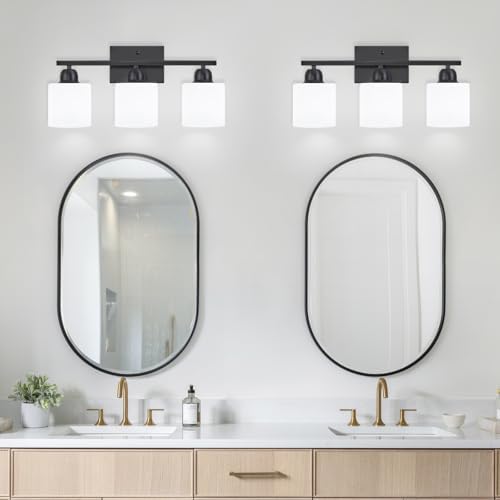 FAISHILAN 3-Light Black Bathroom Vanity Light with Clear Glass Shades