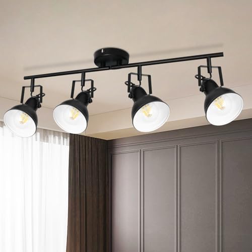 HiBay 4-Light Adjustable Track Ceiling Spotlight Industrial LED Flush Mount Black Light