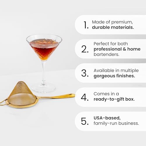 A Bar Above Fine Mesh Cocktail Strainer with Gold Finish