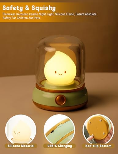 WANIDEA Cute Chibi Flame Lamp Retro Night Light Rechargeable Decor