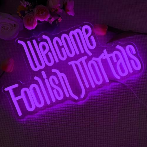 Welcome Foolish Mortals Neon Sign Purple 1