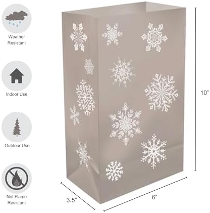 LumaBase Battery Operated Luminaria Kit with Timer Silver Snowflake - Set of 6