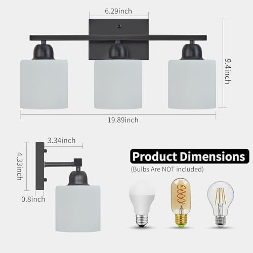FAISHILAN 3-Light Black Bathroom Vanity Light with Clear Glass Shades