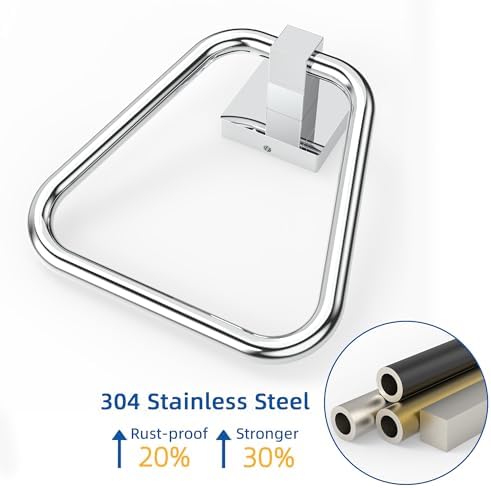RUACQ Chrome Stainless Steel Towel Ring with Square Base