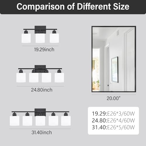 FAISHILAN 3-Light Black Bathroom Vanity Light with Clear Glass Shades