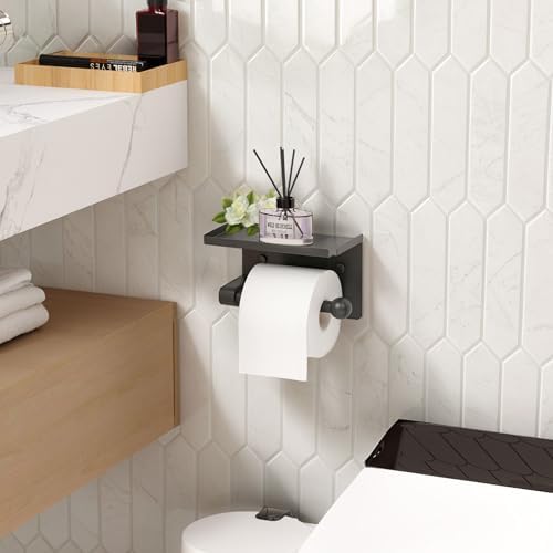 StackTastic Metal Toilet Paper Holder - Wall Mount Rustproof Black