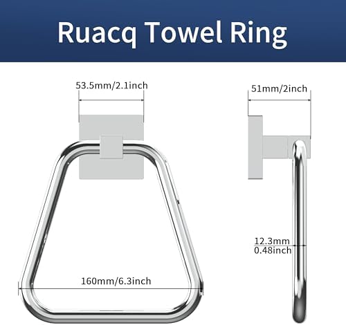RUACQ Chrome Stainless Steel Towel Ring with Square Base