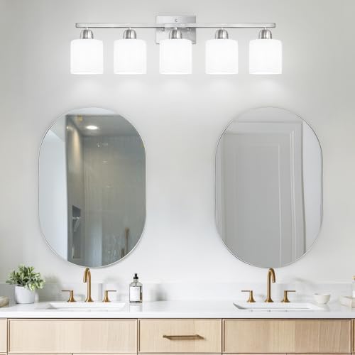 FAISHILAN 5-Light Vanity Light Brushed Nickel with Frosted Glass Shade