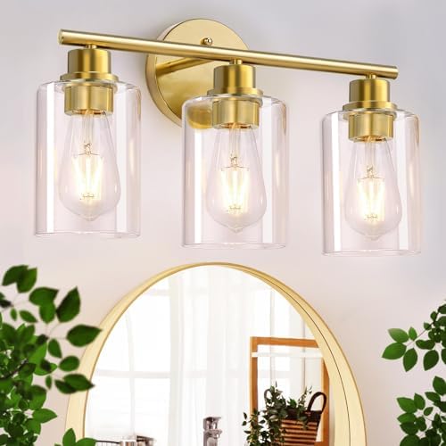CRIRY 3-Light Brushed Gold Vanity Light Fixtures Over Mirror