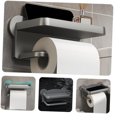 Wall Mount Toilet Paper Holder with Stand Punch Design Stylish Bathroom Organizer
