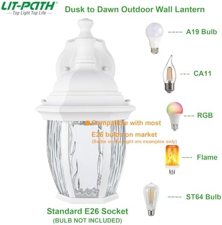 LIT-PATH Dusk to Dawn Wall Lantern with E26 Base