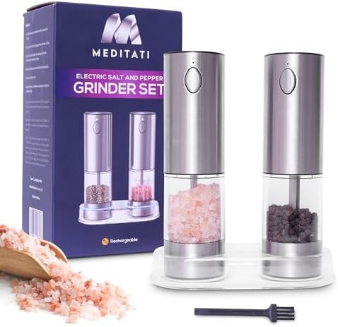 Meditati Rechargeable Salt Pepper Grinder Set - 2Pack with Blue LED Light