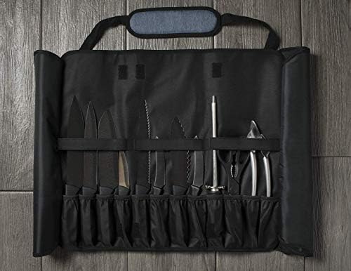Asaya Chef Knife Roll Bag - 20 Pockets for Knives and Kitchen Utensils