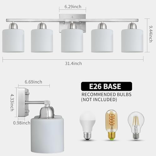 FAISHILAN 5-Light Vanity Light Brushed Nickel with Frosted Glass Shade