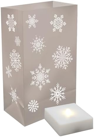 LumaBase Battery Operated Luminaria Kit with Timer Silver Snowflake - Set of 6