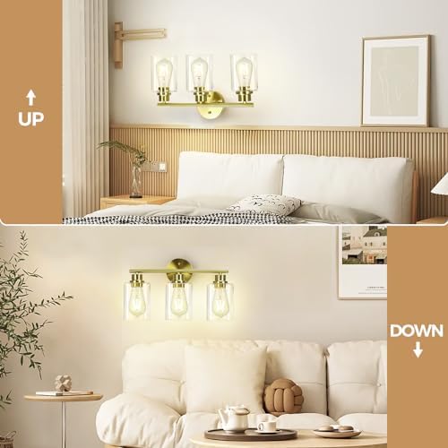CRIRY 3-Light Brushed Gold Vanity Light Fixtures Over Mirror