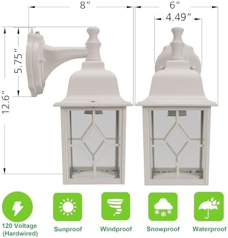 LIT-PaTH Dusk to Dawn Wall Lantern White Outdoor Light Fixture