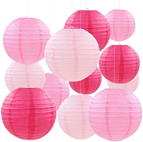 PheiLa 12 Pcs Pink Party Paper Lanterns Romantic Decorations