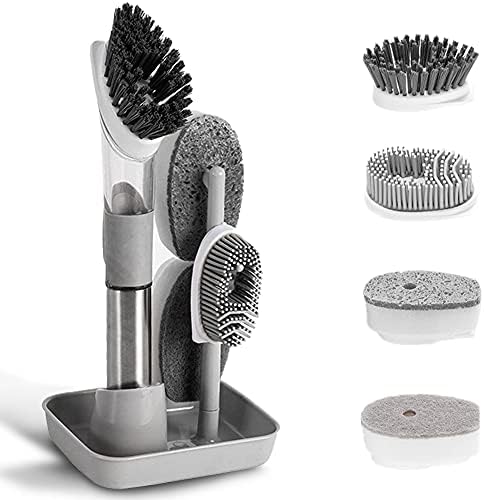 4-in-1 Dish Brush with Soap Dispenser and Holder - Grey 1