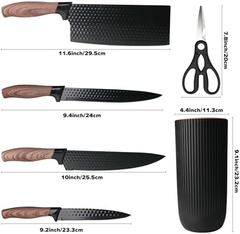 BOBOME 6 Piece Black Kitchen Knife Set with Block