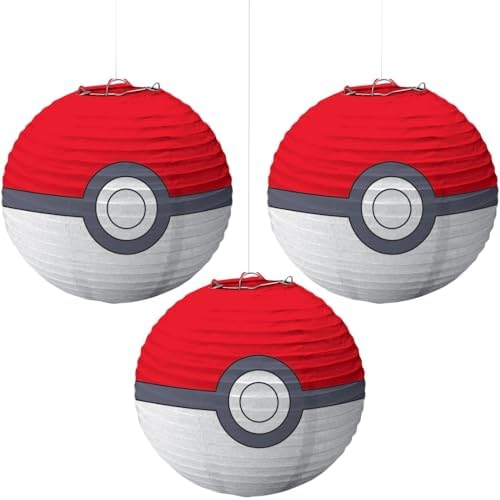 Amscan Pokemon Ball Paper Party Lanterns - Pack of 3