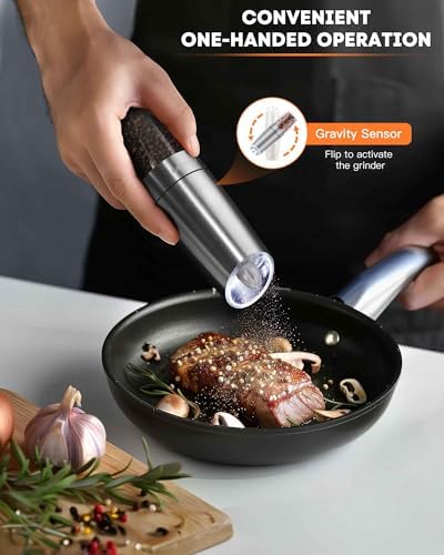AmuseWit Gravity Electric Salt Pepper Grinder Set White Light