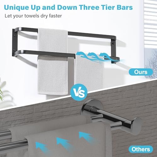 Mooche Double Towel Rack 24-Inch Matte Black Stainless Steel