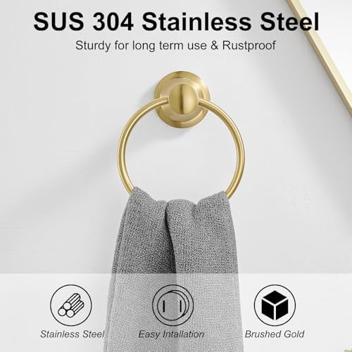 BESy Brushed Gold Towel Ring Rustproof Stainless Steel Bathroom Hardware Accessory