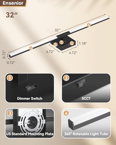 Ensenior 32 Inch Dimmable Bathroom Vanity Light with 5CCT