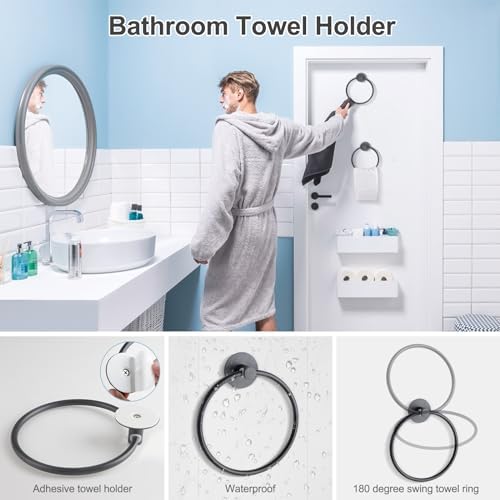 Fashionclubs 2pcs Matte Black Towel Ring Holder 1