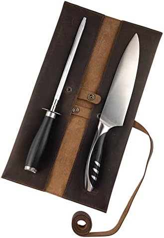 Double Knife Roll for Chefs Bourbon Brown Handmade 1