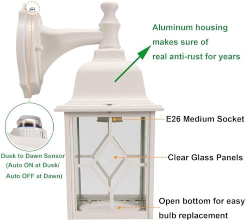 LIT-PaTH Dusk to Dawn Wall Lantern White Outdoor Light Fixture