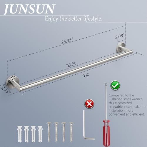 JunSun 24 Inch Modern Towel Bar with Brushed Nickel Finish