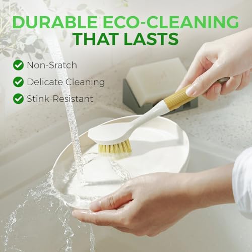 AIRNEX Bamboo Handle Dish Brush Set - 2 Pack