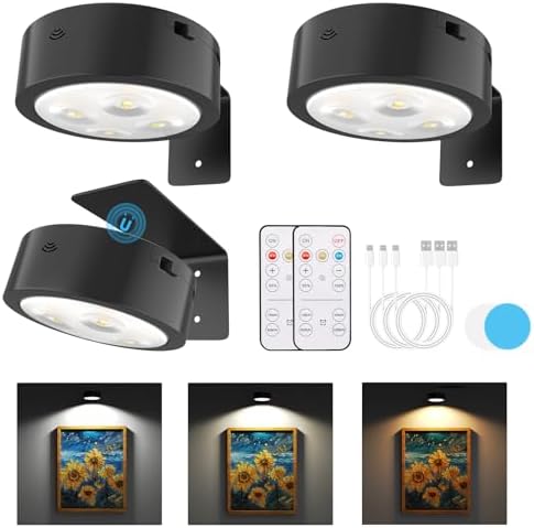 Narotood 3 Pack Picture Lights with 3 Modes and Remote Control 1