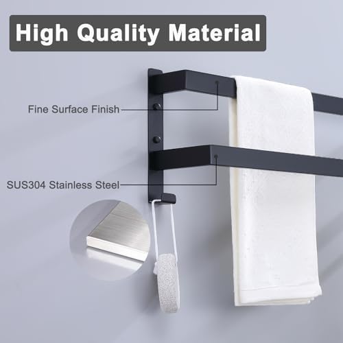Xiarnotogi Double Towel Bar 2-Tier Matte Black 24 Inches