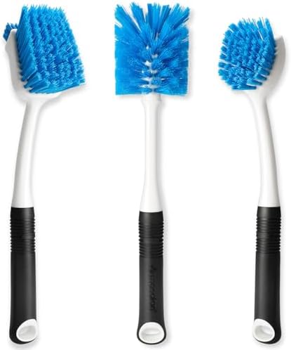 MOSOLAN 3-Piece Dish Brush Set with Scrubber and Water Bottle Brush