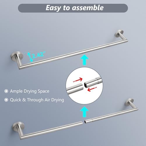 JunSun 24 Inch Modern Towel Bar with Brushed Nickel Finish